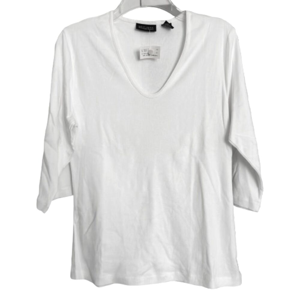 New York & Company 3/4 Sleeve V neck Winter White 100% Cotton Size XL Top #L